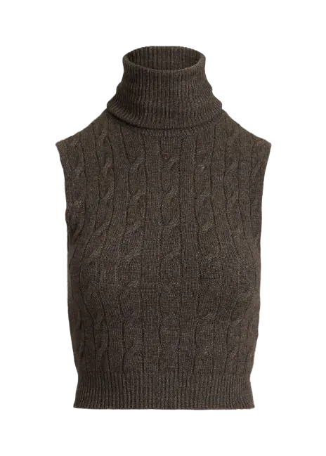 Ralph Lauren Chain-Trim Cable Sleeveless Turtleneck