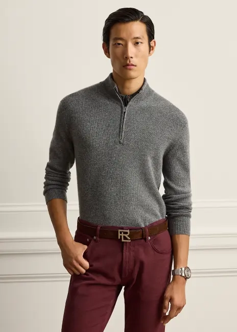 Ralph Lauren Textured Cashmere Quarter-Zip Sweater