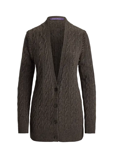 Ralph Lauren Chain-Trim Cable Cashmere Cardigan
