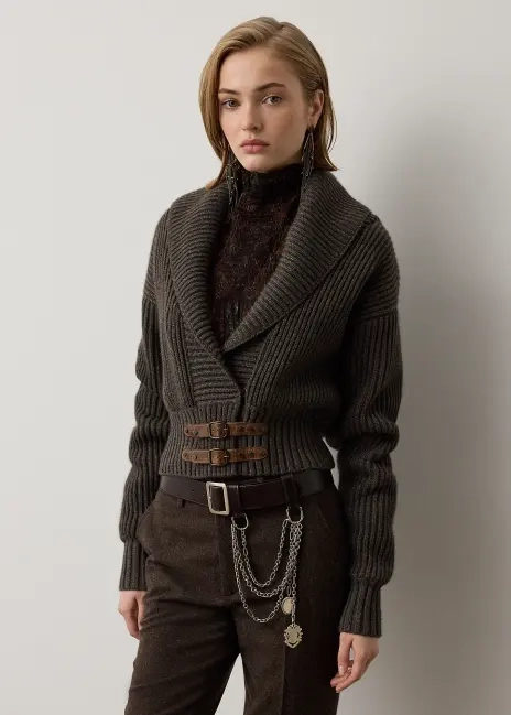Ralph Lauren Cashmere Cropped Shawl-Collar Cardigan