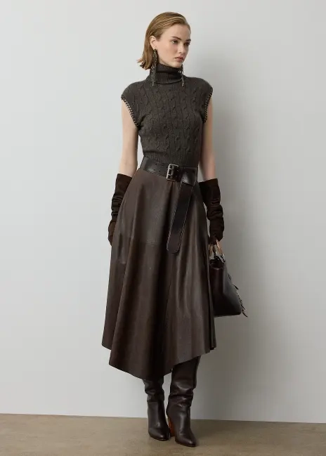 Ralph Lauren Cecilie Distressed Lambskin Skirt