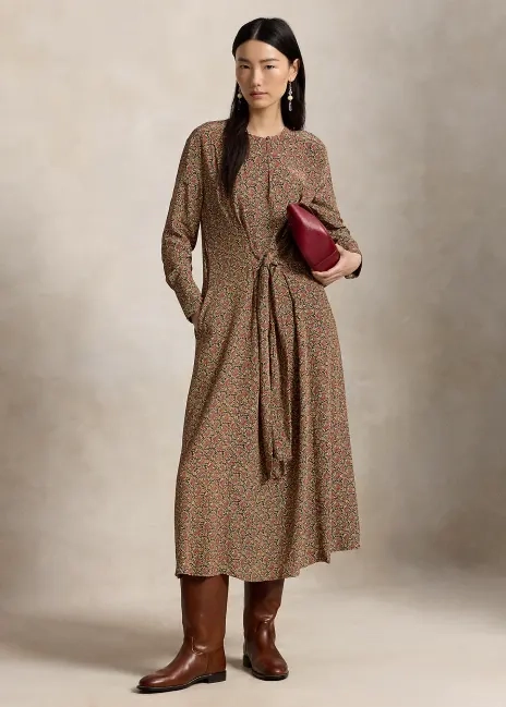 Ralph Lauren Floral Tie-Front Crepe Dress