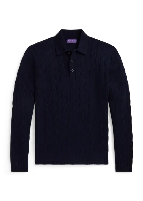 Ralph Lauren Cable-Knit Cashmere Polo-Collar Sweater