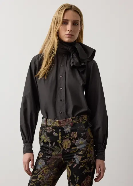 Ralph Lauren Dara Tie-Neck Poplin Blouse