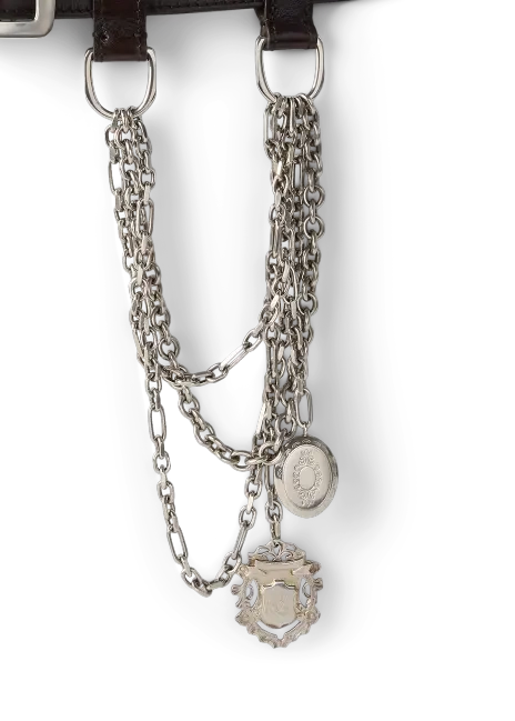 Ralph Lauren Chain-Trim Washed Leather Wide Belt