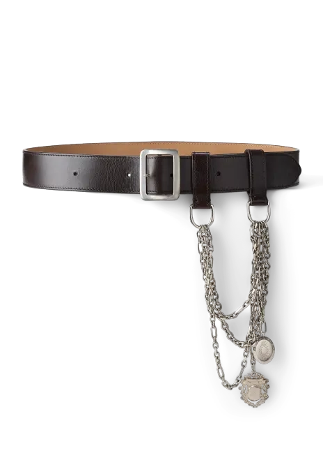 Ralph Lauren Chain-Trim Washed Leather Wide Belt