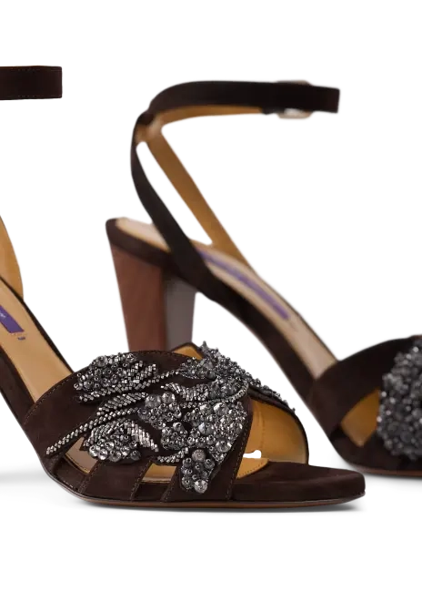 Ralph Lauren Ryne 95 MM Embellished Goat-Suede Sandal