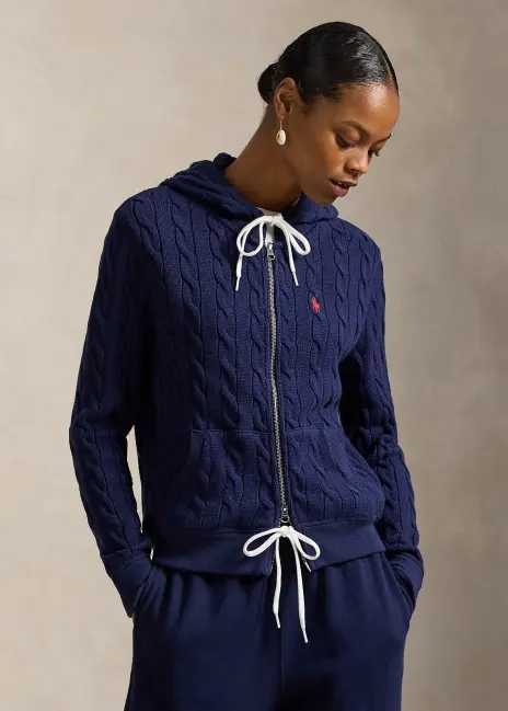 Ralph Lauren Cable-Knit Cotton Full-Zip Hoodie