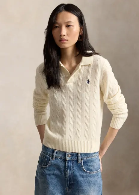 Ralph Lauren Cable-Knit Wool-Cashmere Polo Sweater