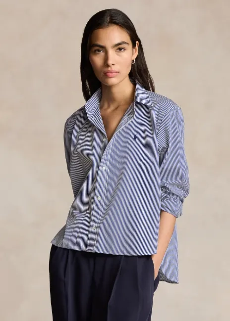 Ralph Lauren Cropped Boxy Striped Cotton Shirt