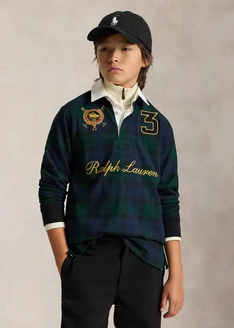 Ralph Lauren Double-Pony Plaid Cotton Rugby Shirt