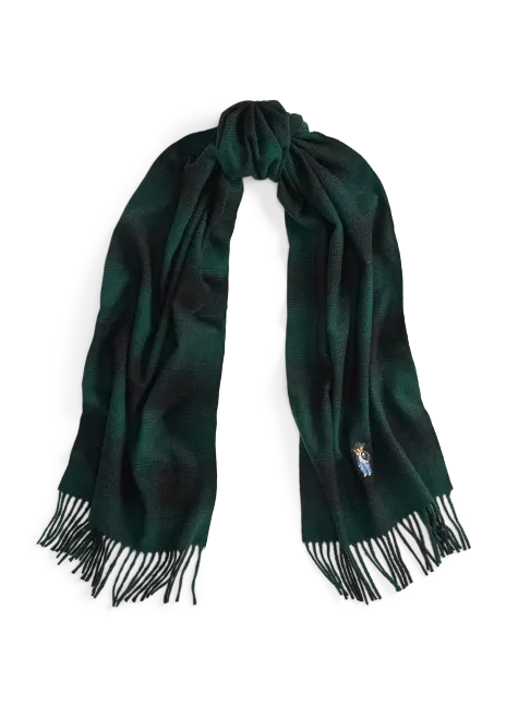 Ralph Lauren Polo Bear Plaid Wool Wrap Scarf