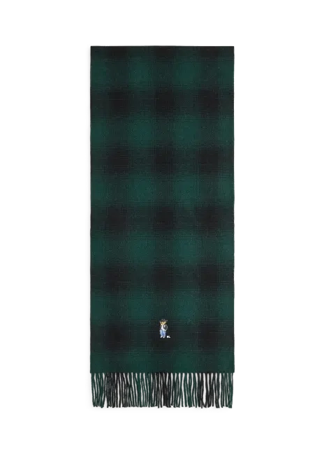 Ralph Lauren Polo Bear Plaid Wool Wrap Scarf