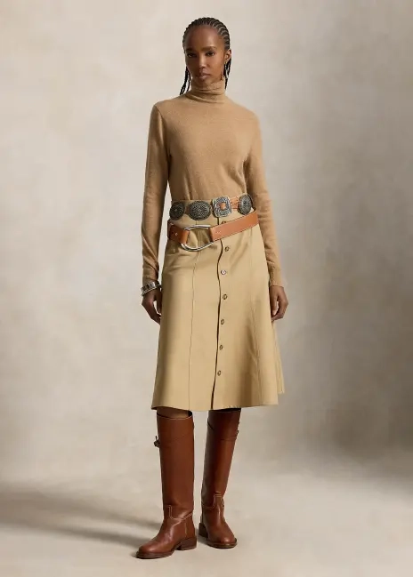 Ralph Lauren Cotton‑Wool Twill Midi Skirt