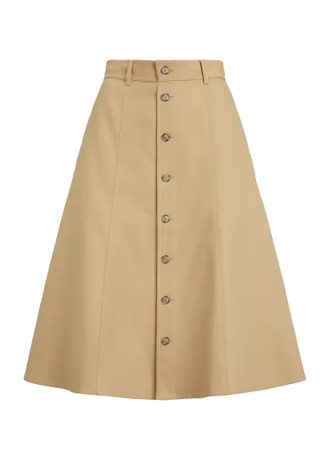 Ralph Lauren Cotton‑Wool Twill Midi Skirt