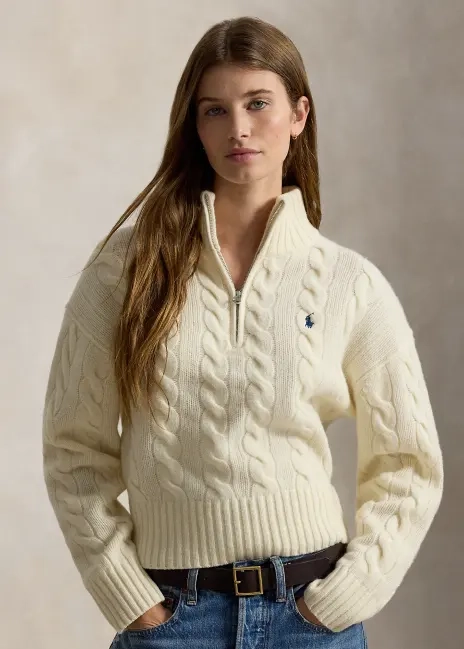 Ralph Lauren Cable Wool-Cashmere Half-Zip Sweater
