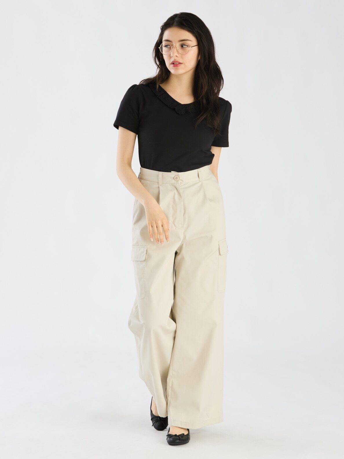 パンツ THREE TO EIGHTY SIDE LACEUP TROUSERS BEIGE Casual Work Office Cuffed Trousers Women Fashion Casual