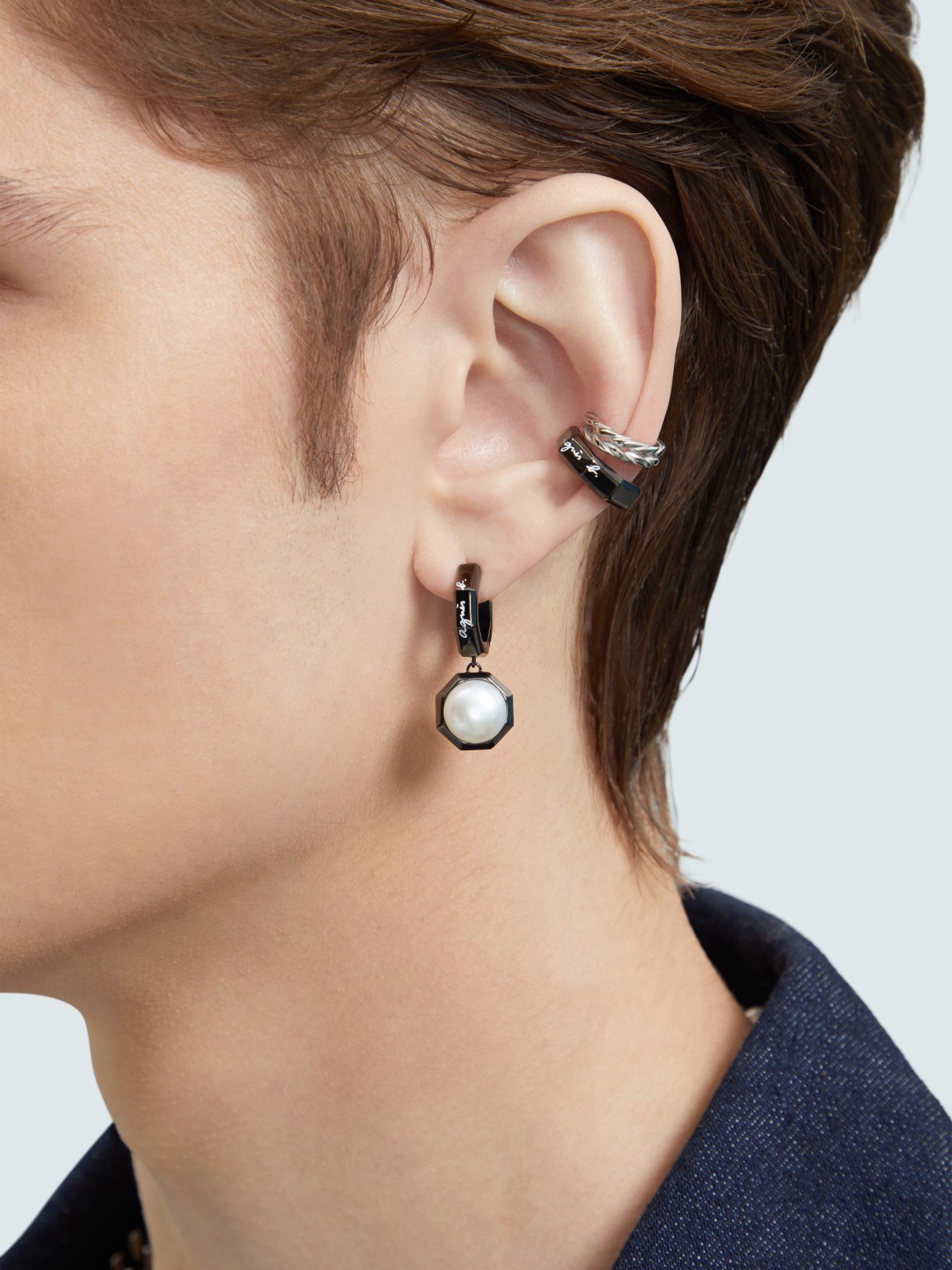 MEN'S SILVER B. LOGO EARRING (SINGLE) | agnès b. HK