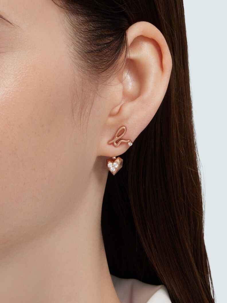 agnes b WOMEN'S  "CARVING OF LOVE" CRYSTAL HEART FRONT-BACK EARRINGS
