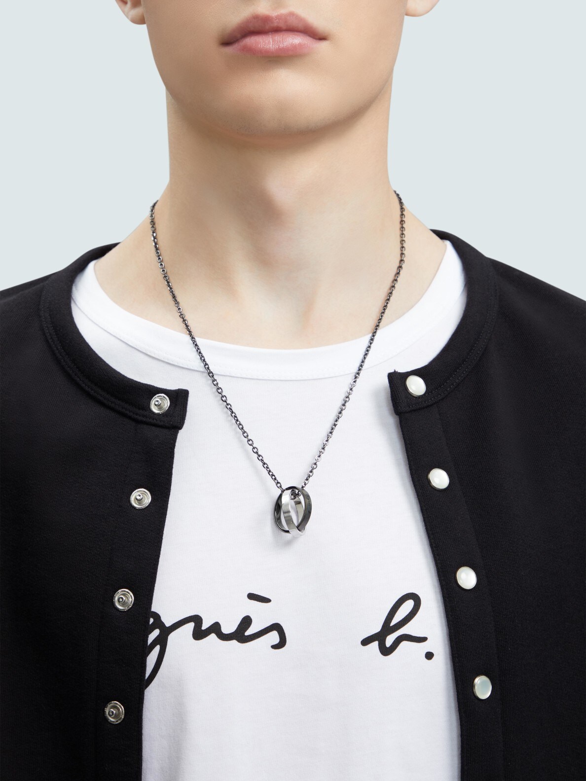 ■agnesb.■メンズツートーンチェーンカップルネックレス/送料込 ☆agnes b. Sport b. リング付 メンズ ネックレス/送料込 (Agnes