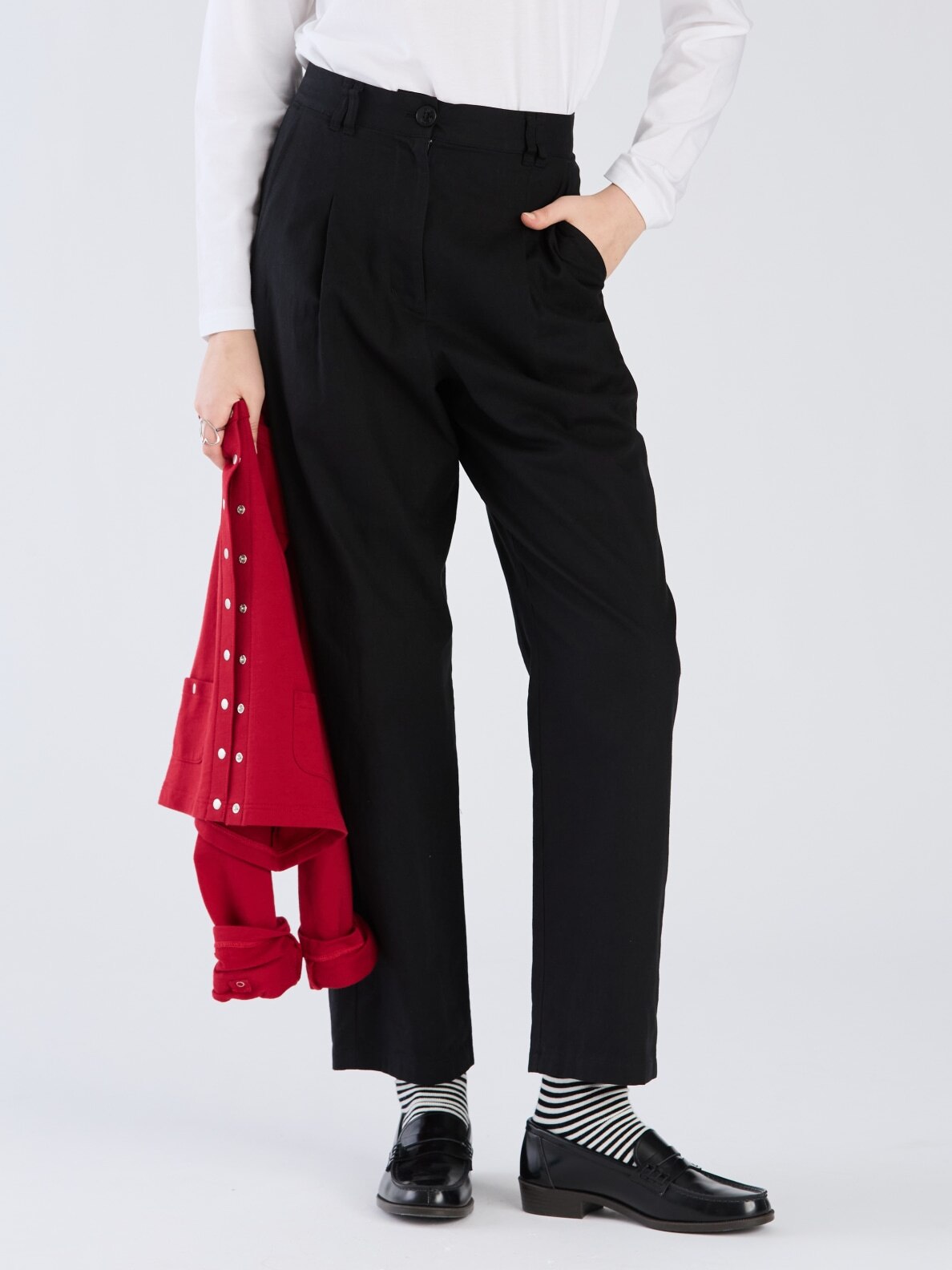 パンツ Agnes b. Cotton Flannel Black Trousers black cotton Mathis pants | Agnès b.